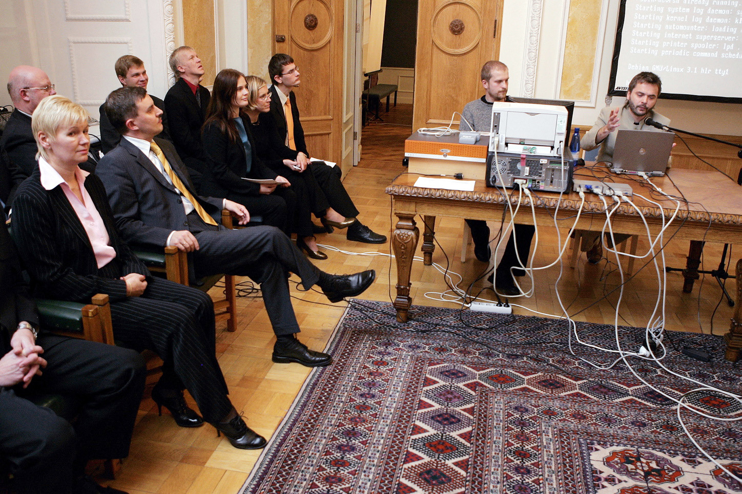 The Estonian Election Commission verifying the first online election results for the municipal elections in October 2005.