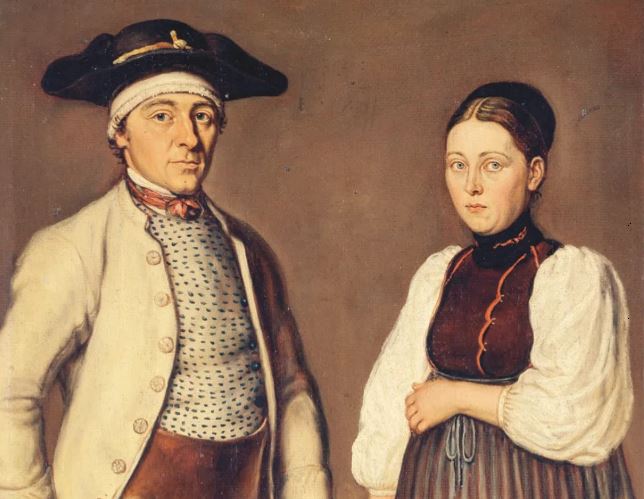 Йозеф Райнхард, картина «Johannes Müller und Jungfrau Cathrina Leüthold in Mejen Ringen im Canton Bern», 1790.