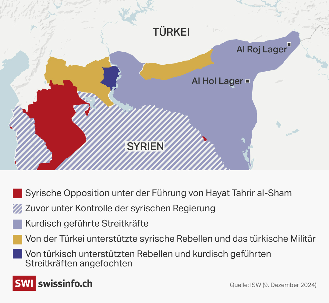 karte mit der aufteilung syriens nach dem sturz des assad-regimes
