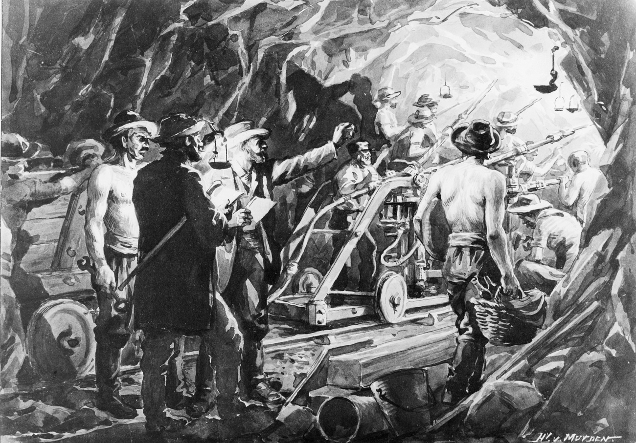 pittura di minatori al lavoro