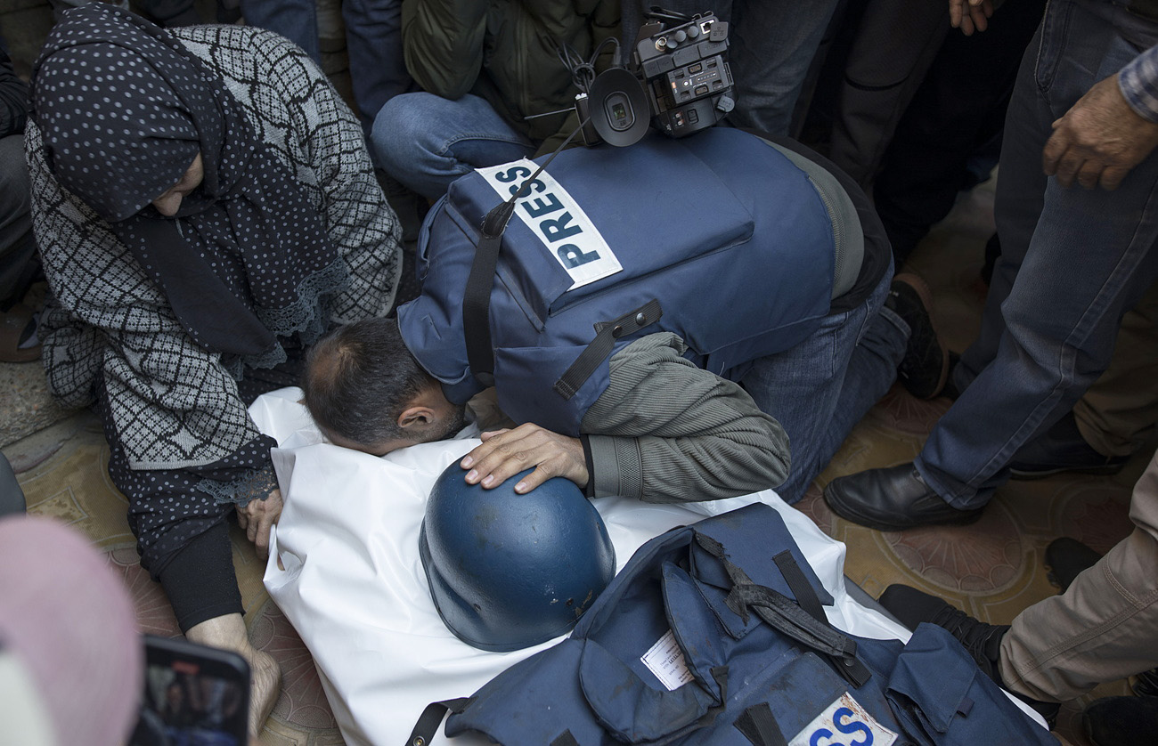 Funeral of Palestinian journalist Samer Abu Daqqa. The war in Gaza has killed more than any other conflict on record.