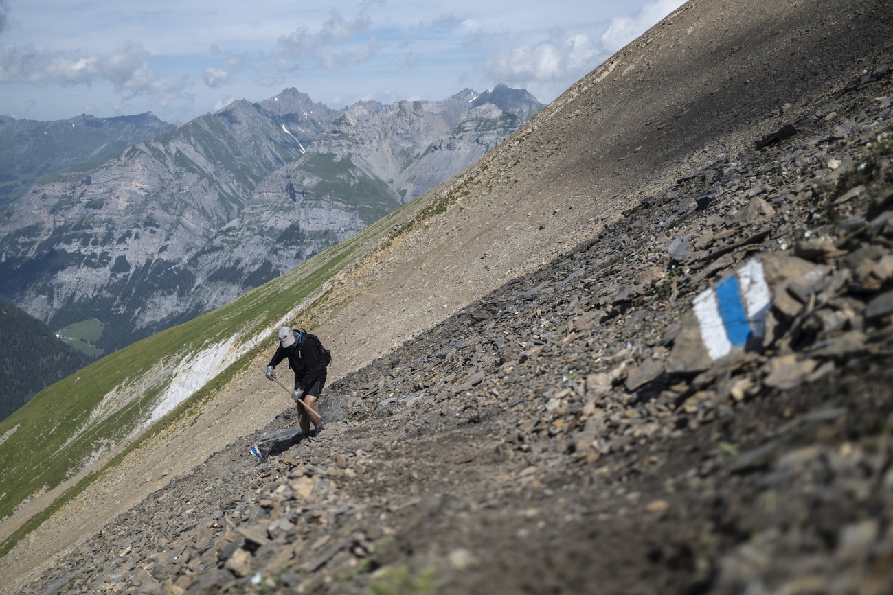 At certain altitudes, maintaining hiking trails is a real challenge. An Alpine hiking trail on the Calanda on the St Gallen side of the mountain.