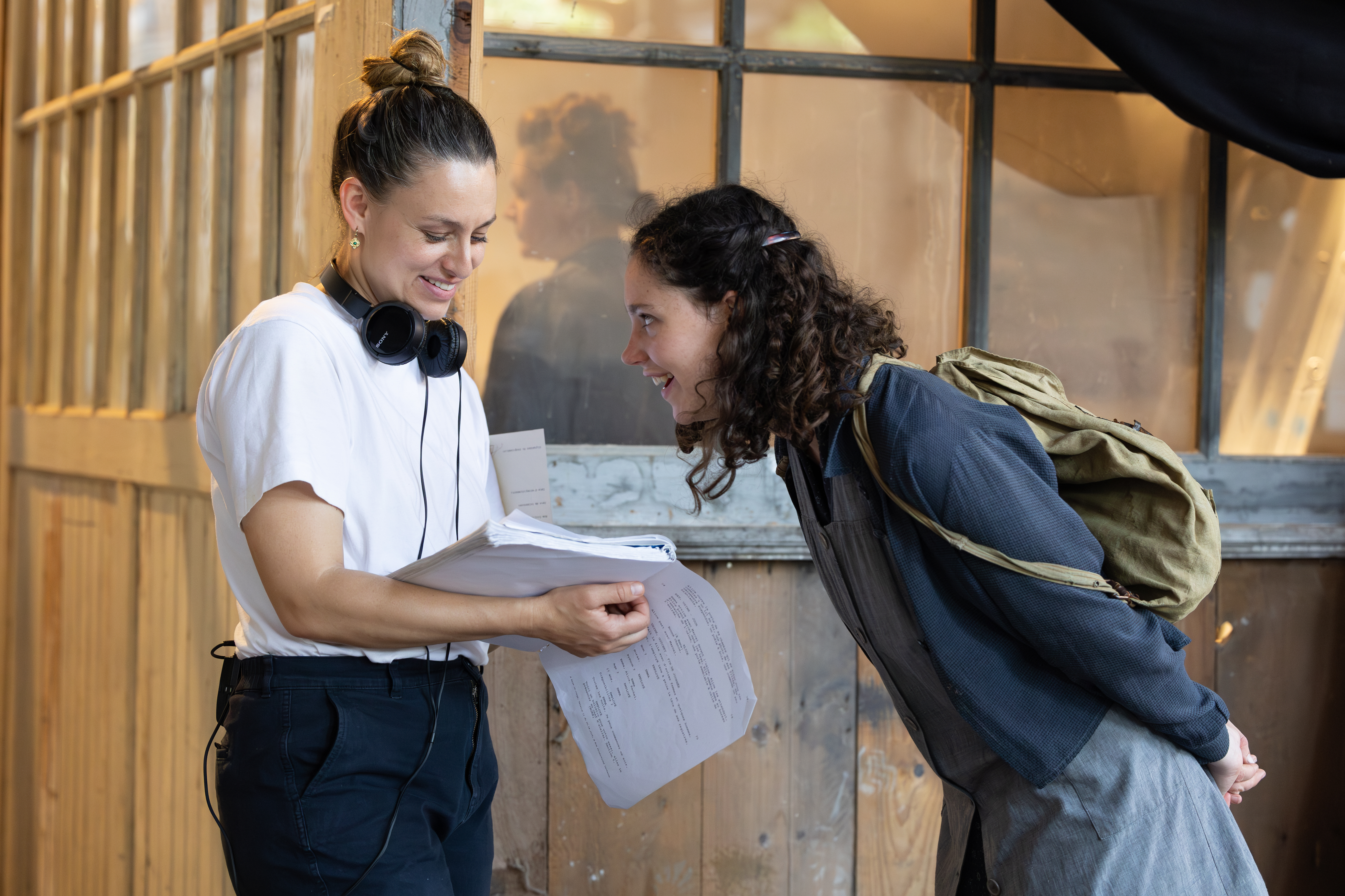 Marie-Elsa Sgualdo (left) directing actress Lila Gueneau in "Silent Rebellion".