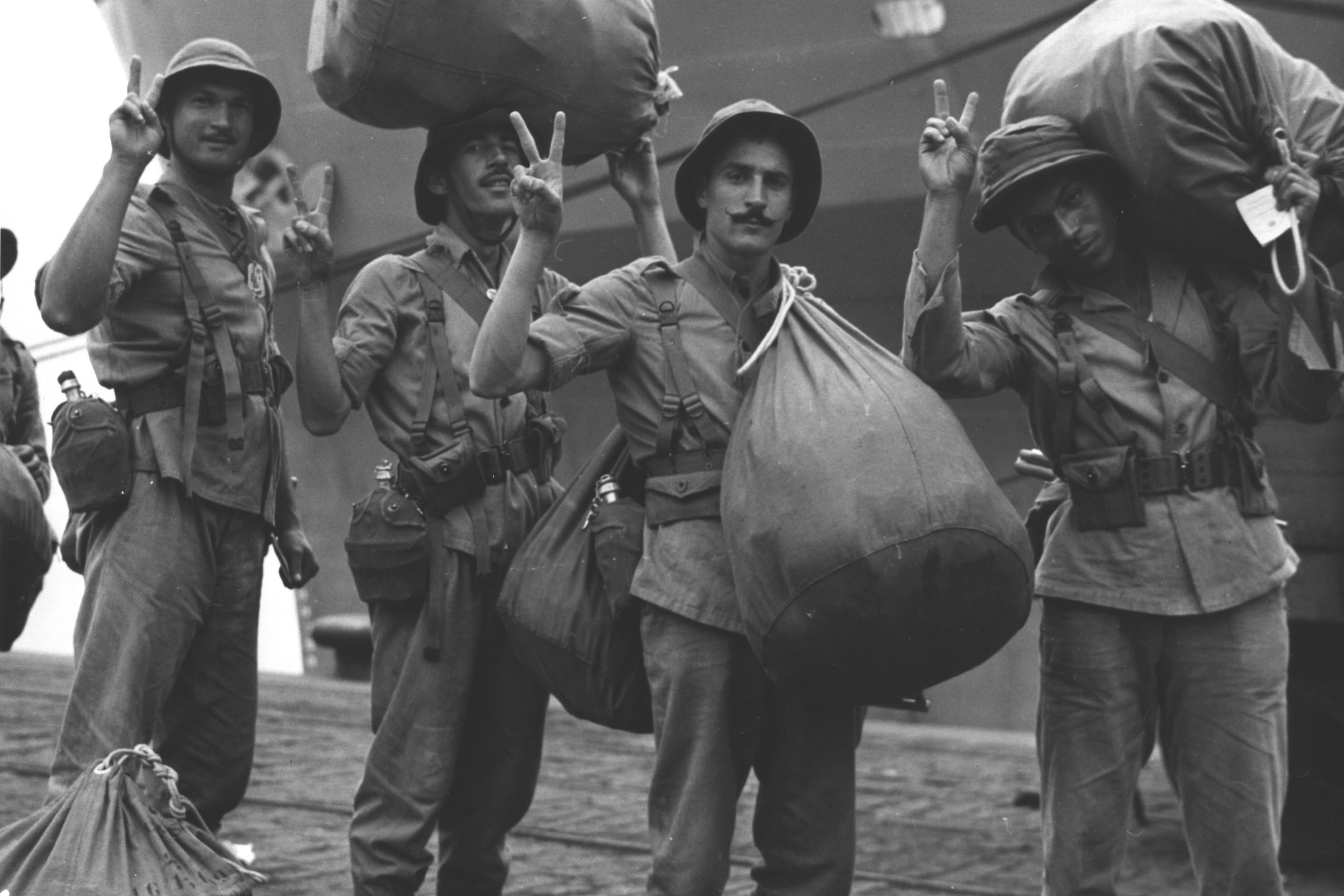 Brazilian soldiers disembark in Naples during the summer of 1944.