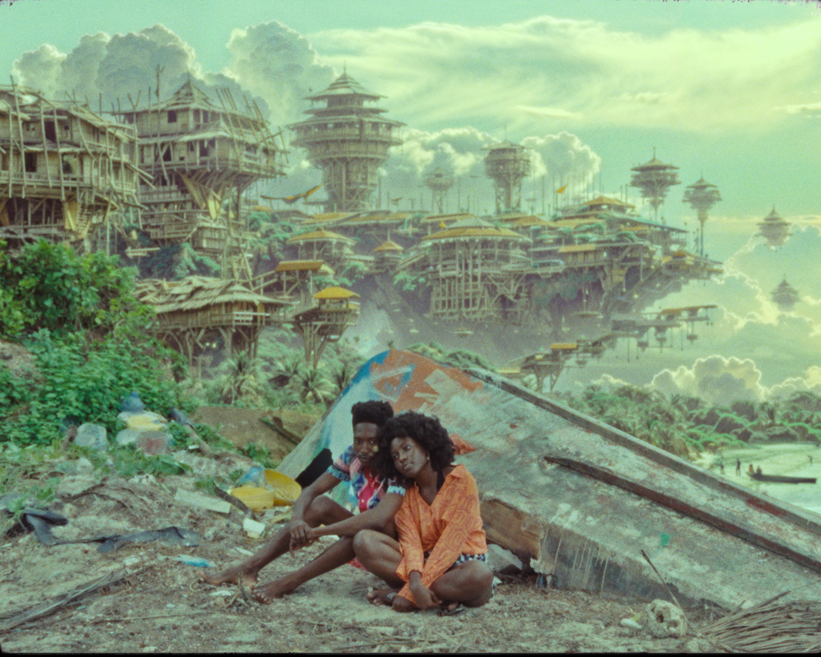 Damien Hauser revamps the tenets of Afrofuturism - a genre that centers Black history and culture and incorporates science-fiction, technology, and futuristic elements - by mixing indie filmmaking (low budgets, non-professional actors) with AI tools to create grandiose sceneries.