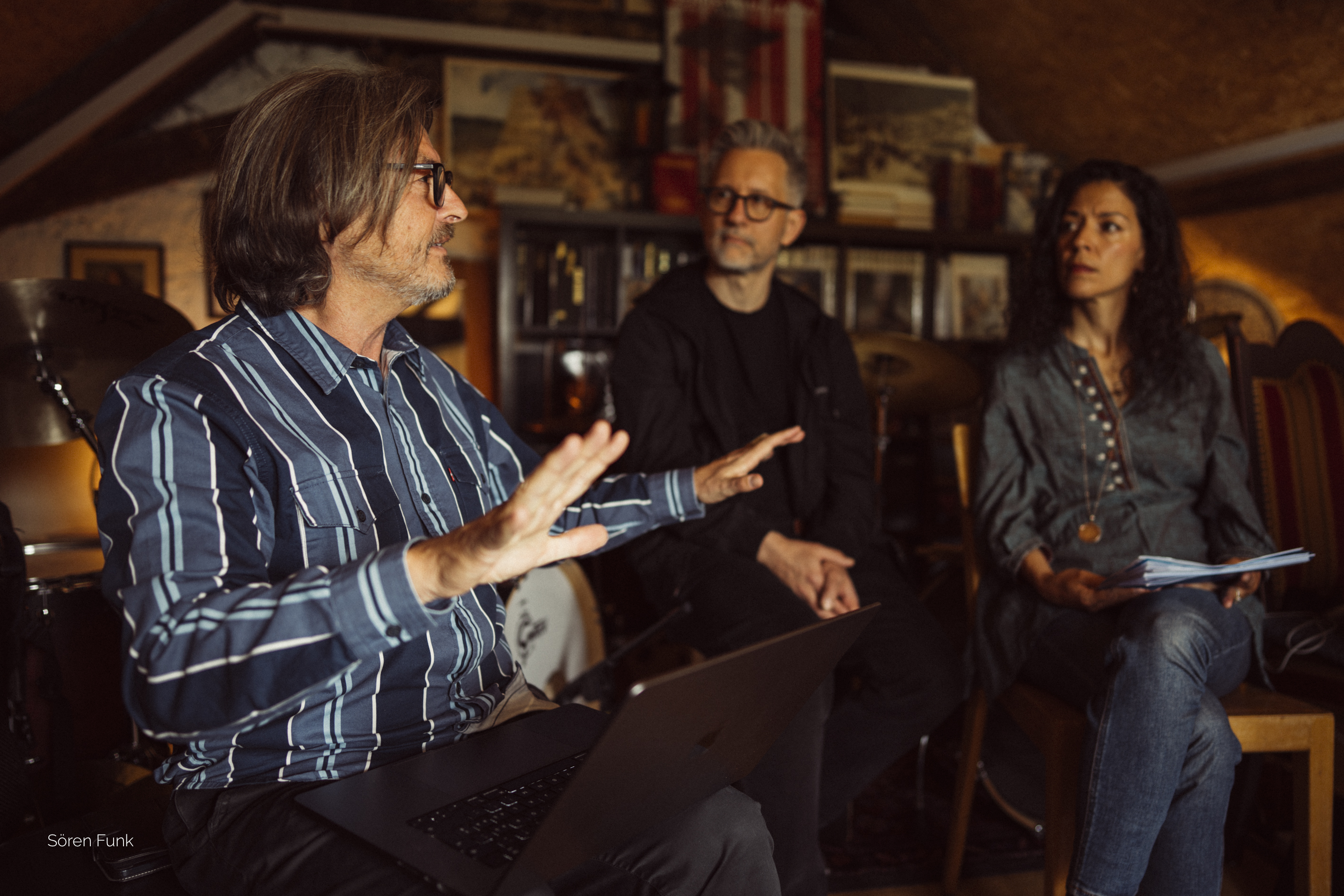 Swiss conductor André Bellmont (left) during rehearsals of the "Forbidden Music" concert, in Zurich.