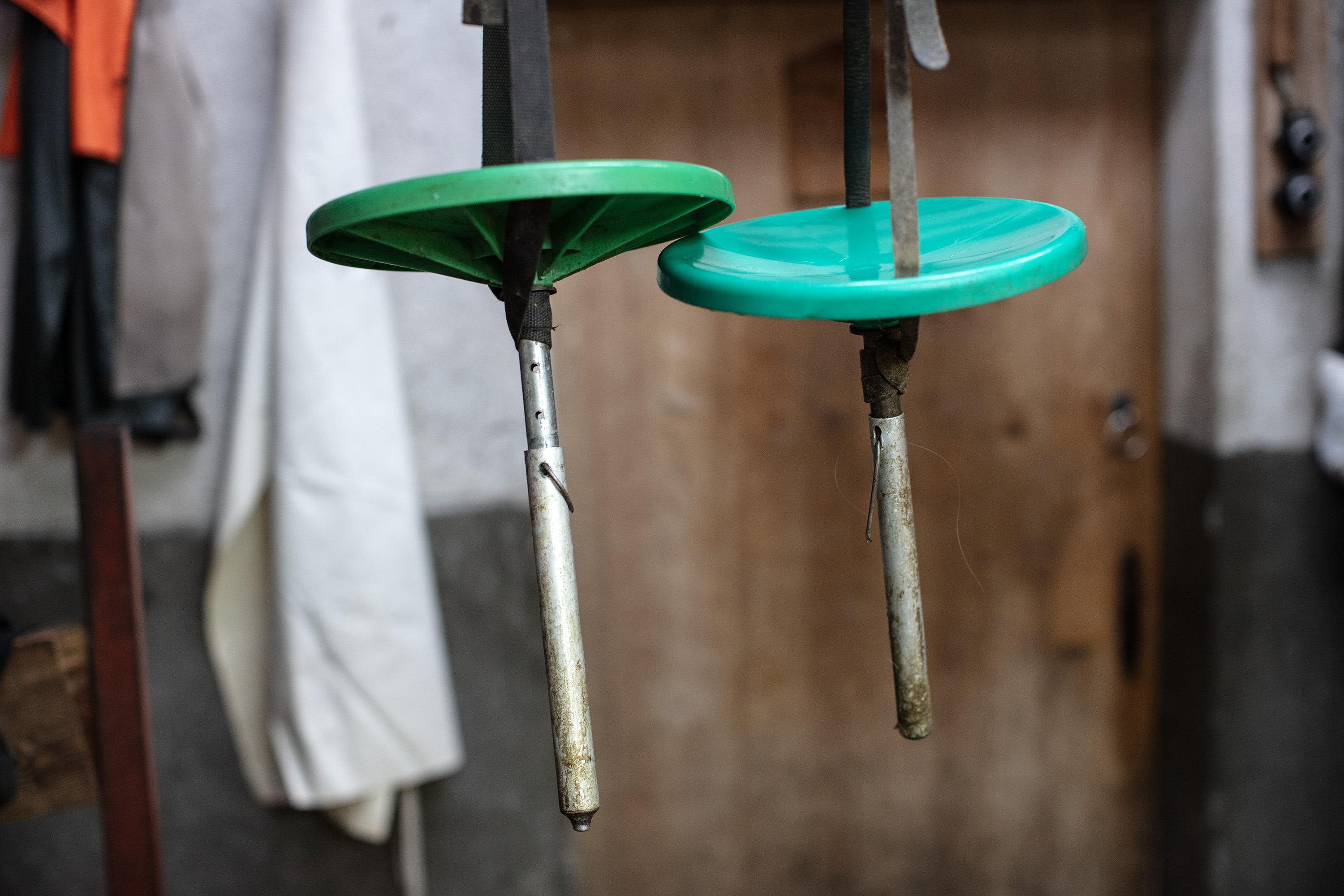 The two milking stools hang in their usual place near the door of the barn. They will stay here till next year.