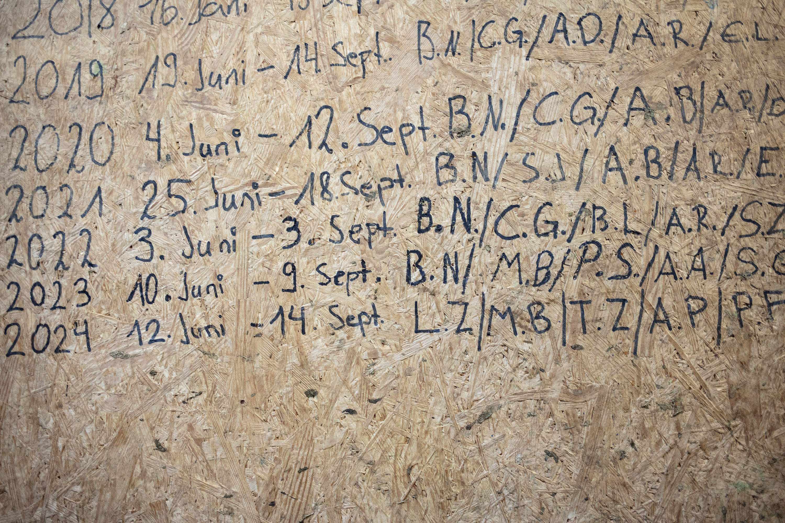 The cheesemakers have not had time yet to mark in the dates and their own initials for this summer season on the Hinterfeld Alp.