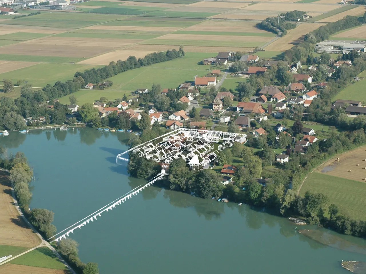 This is what Altreu might have looked like around 1300. The small town with the bridge over the Aare (white) has disappeared, today Altreu is a small village.