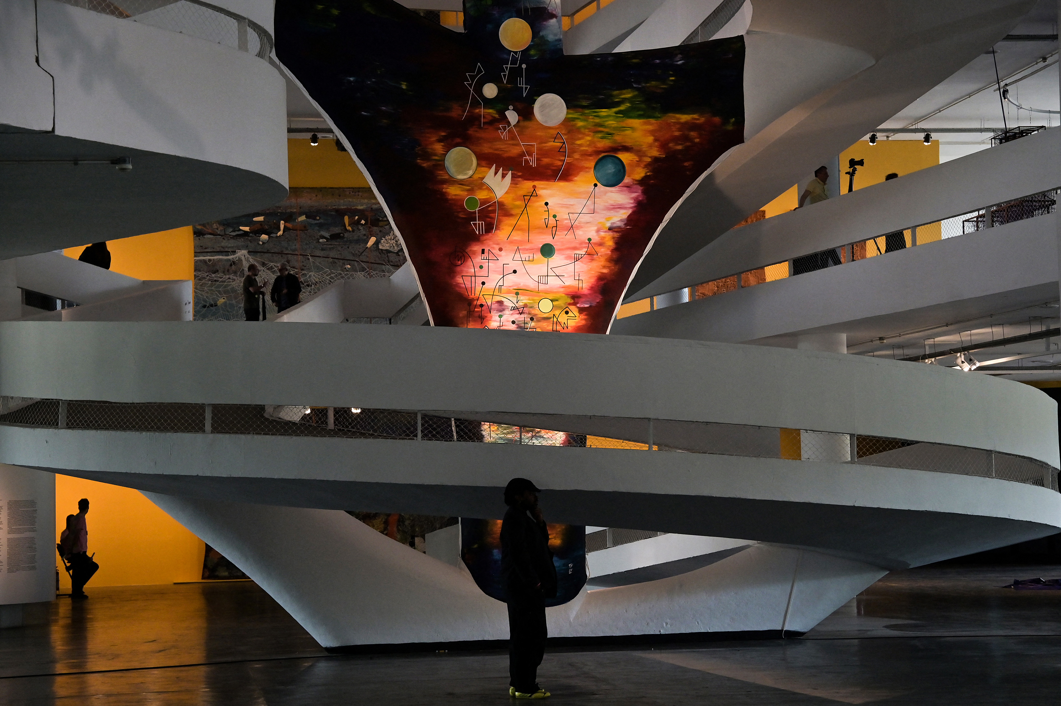 The Ciccillo Matarazzo exhibition pavilion, headquarters of the Sao Paulo Biennial Foundation, designed by Oscar Niemeyer and Helio Uchoa, is pictured during the 36th Bienal in Sao Paulo, Brazil, on September 4, 2025.