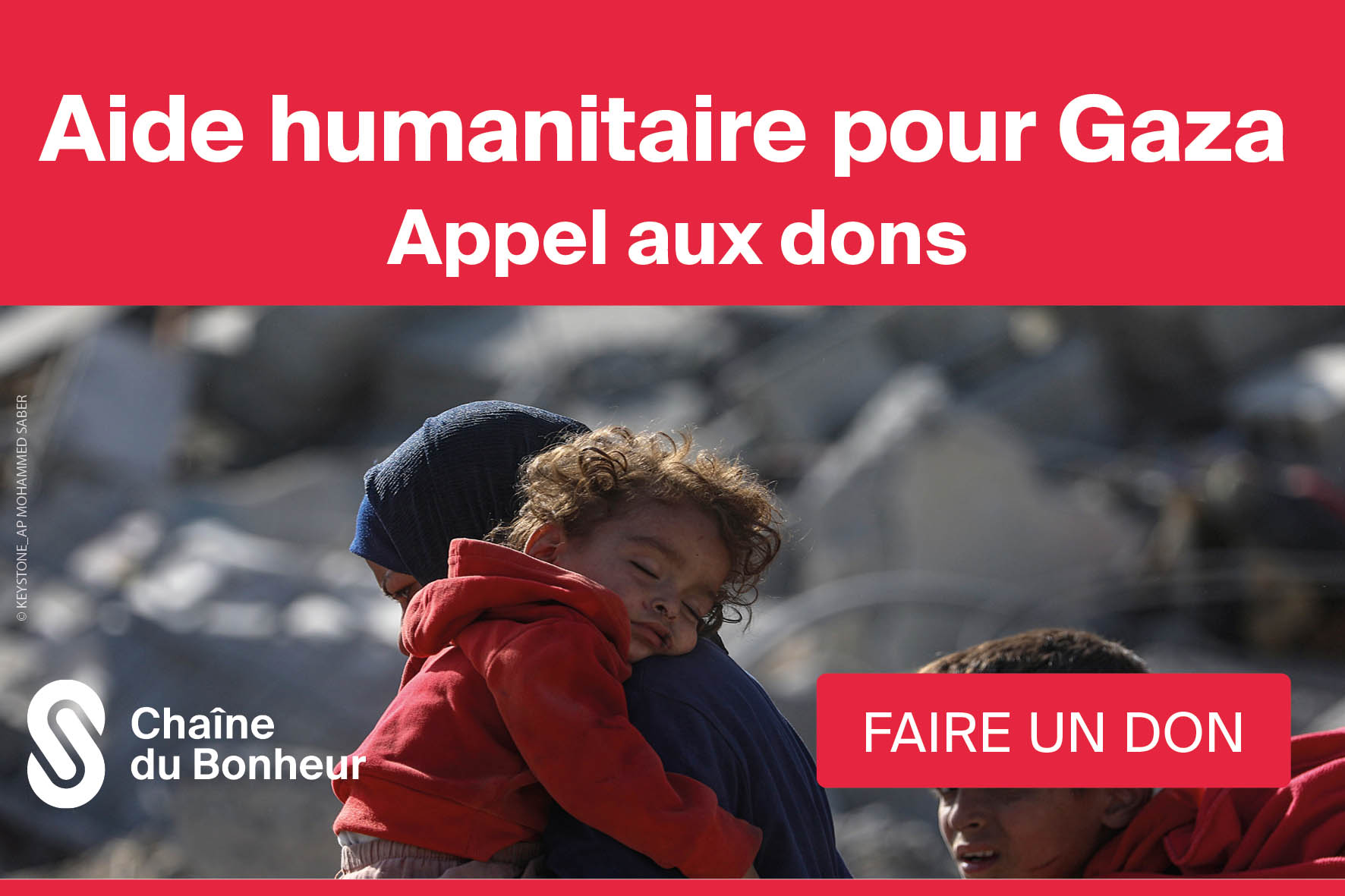 Logo pour les dons de la Chaîne du Bonheur pour Gaza