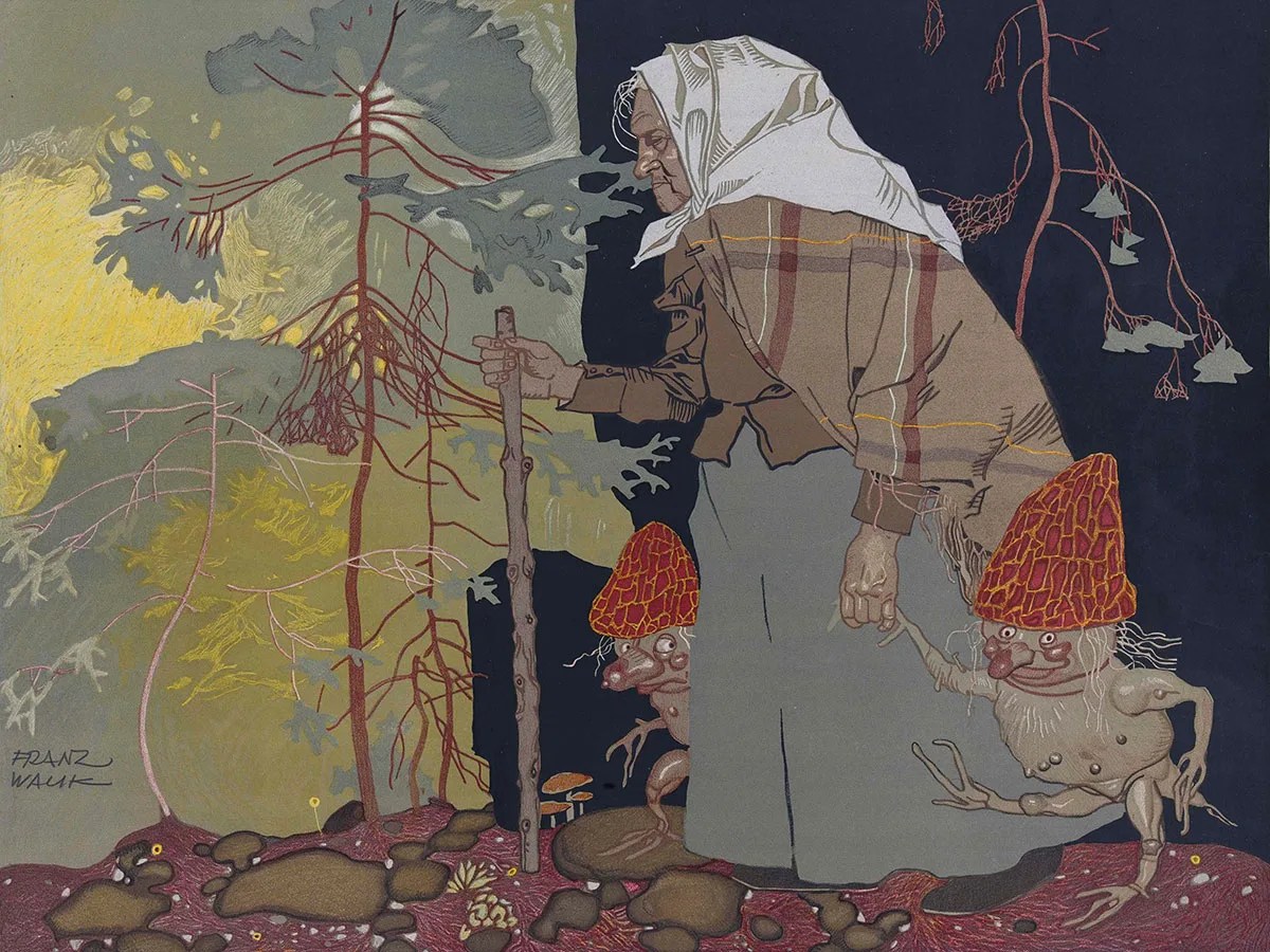 Sorcière avec des champignons.