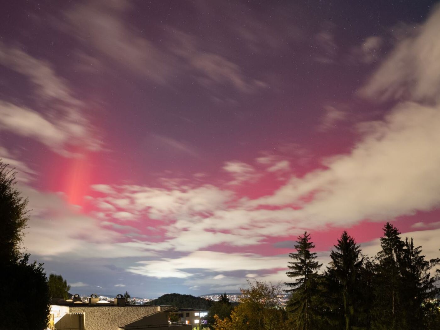 Northern lights over Switzerland due to strong solar storm