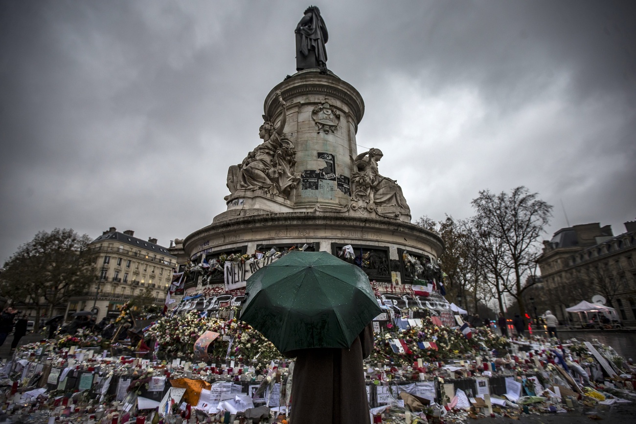 Candles and flowers in memory of the victims in the Place de la République, in Paris, 10 days after the attacks.