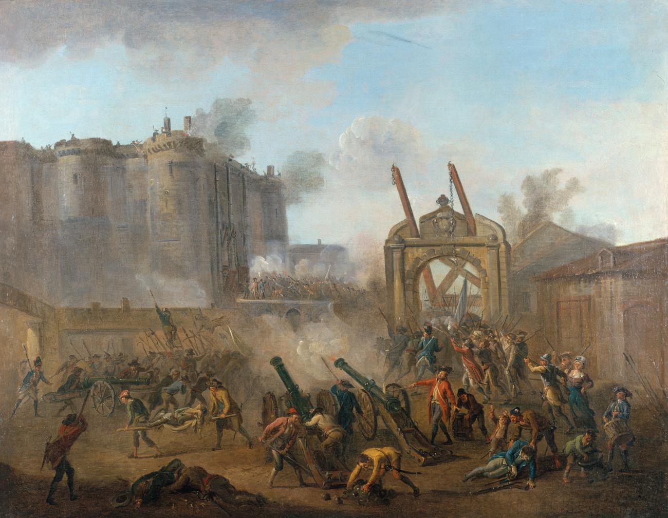 Jean-Baptiste Lallemand (1710-1803). "La Prise de la Bastille, le 14 juillet 1789". Olio su tela.