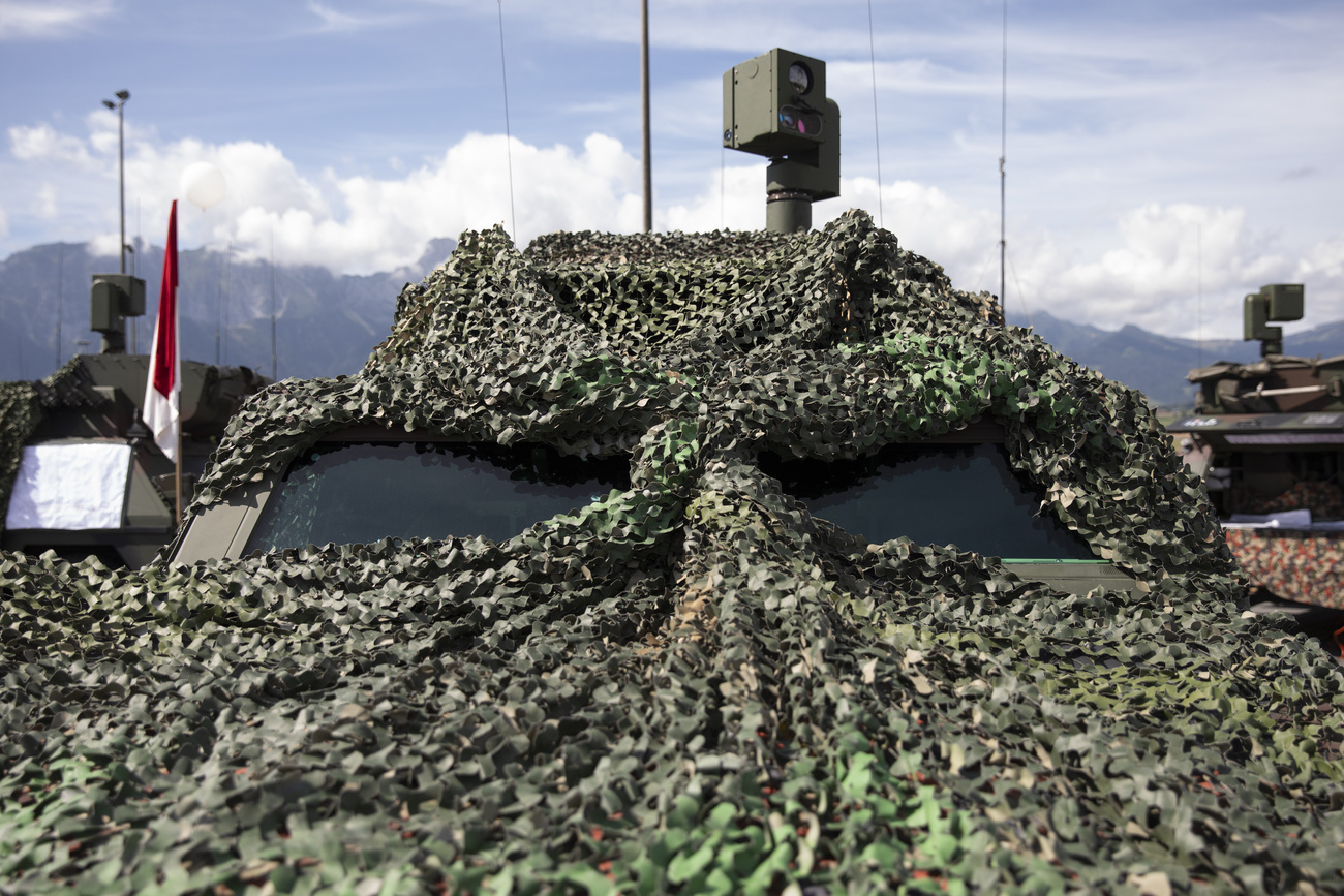 A camouflaged vehicle of the Swiss Army.