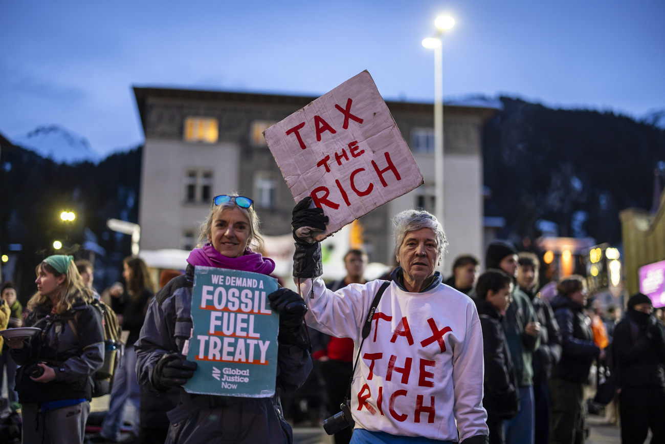 Protesters in Switzerland calling for a tax on the rich.