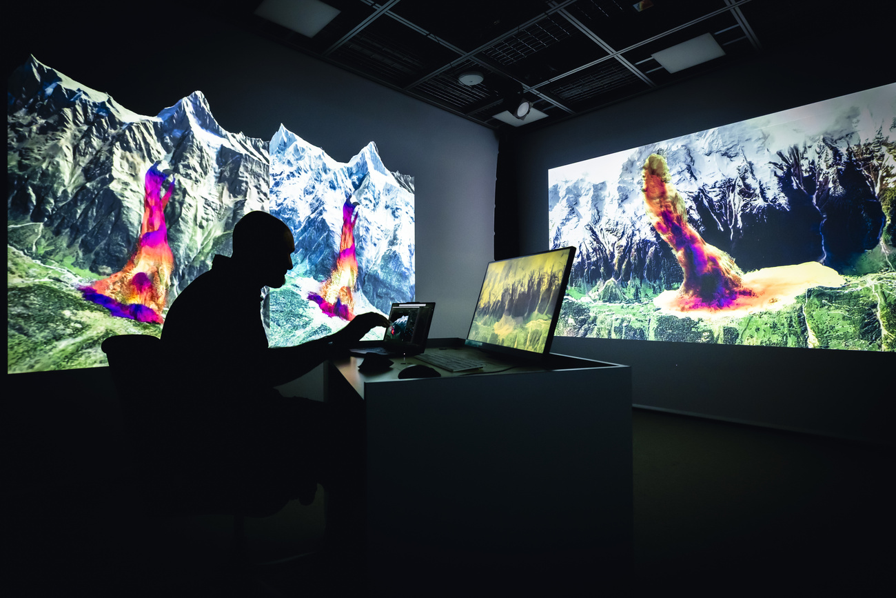 Professor Johan Gaume from ETH Zurich demonstrates his 3D simulation tool that accurately modelled the 10-million-cubic-metre rock-ice release in Blatten earlier this year.