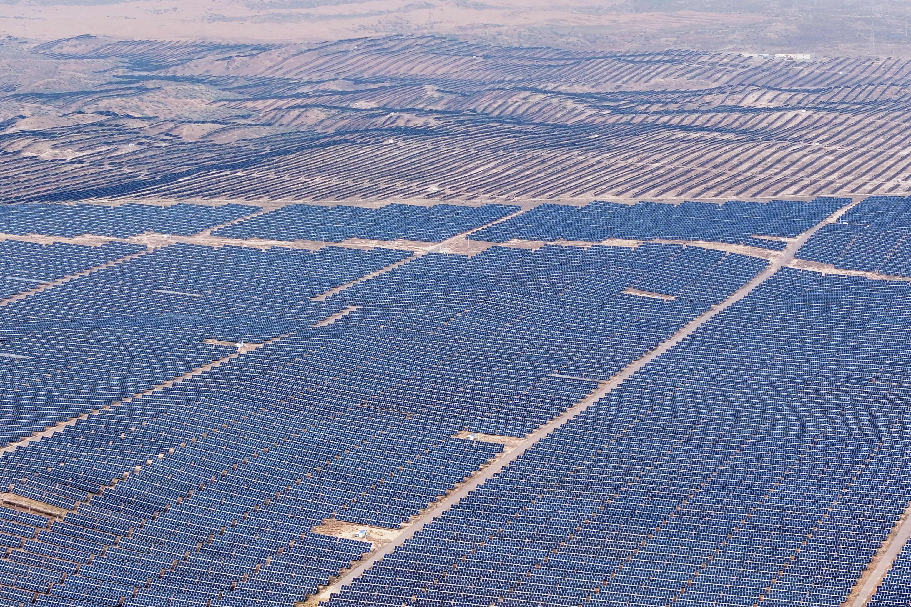 Aerial view of a photovoltaic farm