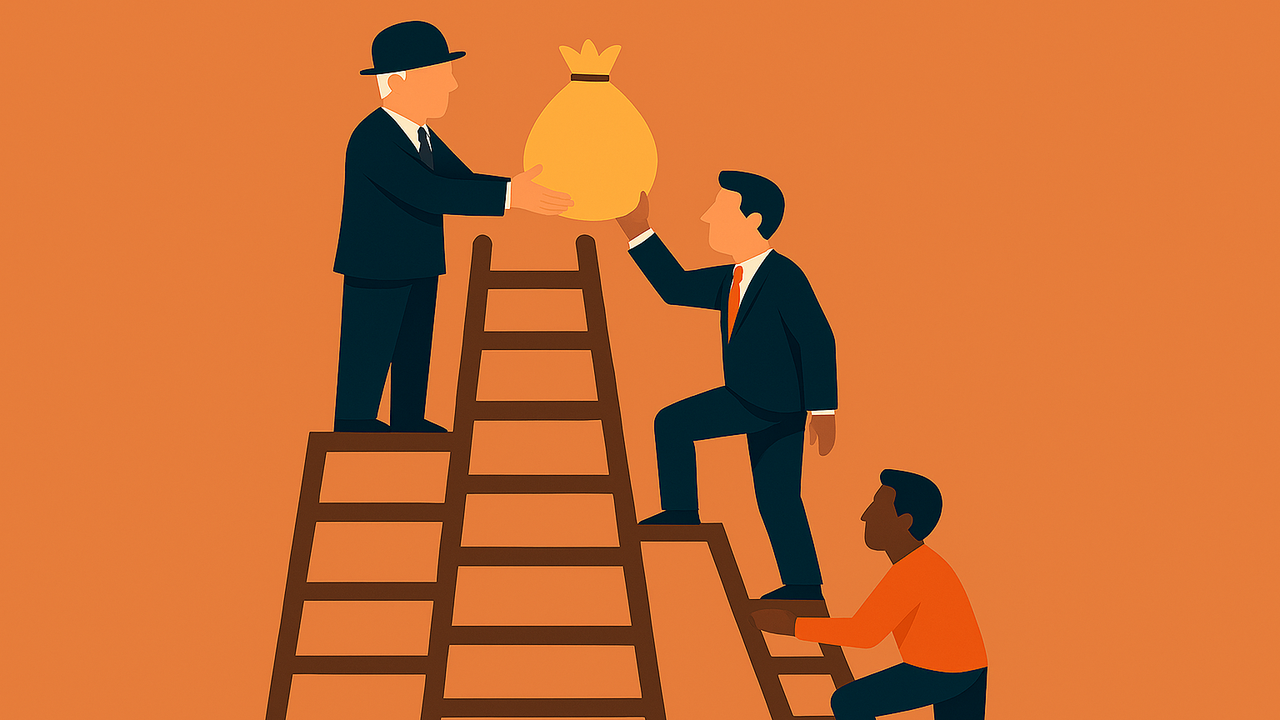 Illustrazione di persone su una scala