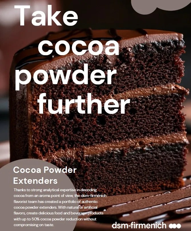 DSM-Firmenich推廣其「可可粉延展劑」的宣傳冊。