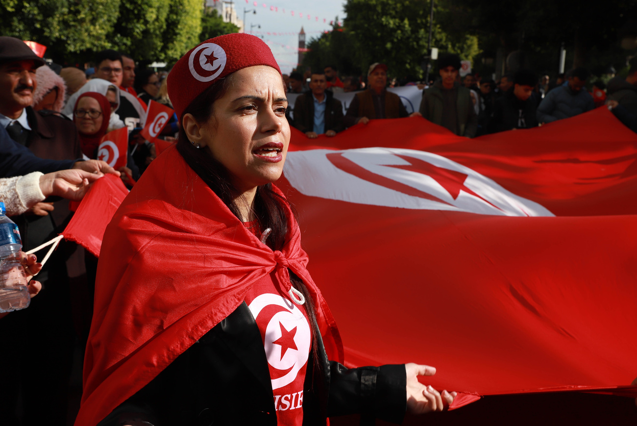 أنصار الرئيس التونسي قيس سعيّد يشاركون في مظاهرة بمناسبة الذكرى الخامسة عشرة للثورة التي أطلقت شرارة الربيع العربي، في العاصمة تونس، يوم الأربعاء 17 ديسمبر 2025. أنصار الرئيس التونسي قيس سعيّد يشاركون في مظاهرة بمناسبة الذكرى الخامسة عشرة للثورة التي أطلقت شرارة الربيع العربي، في العاصمة تونس، يوم الأربعاء 17 ديسمبر 2025.