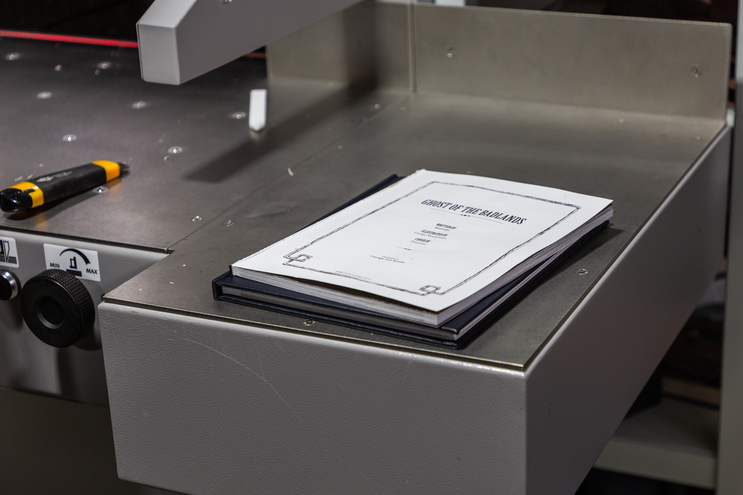 A printed manuscript with the title "Ghost of the Badlands"