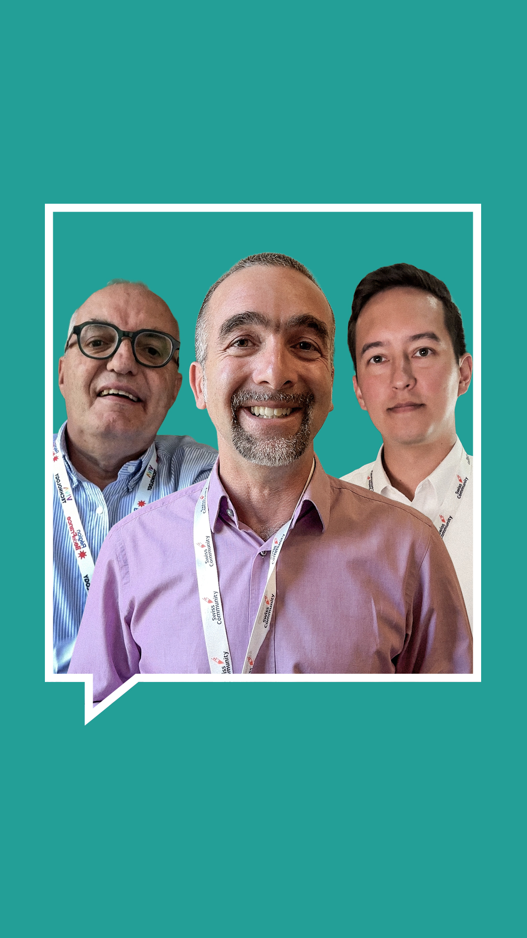 Drei Auslandschweizerräte vor grünem Hintergrund