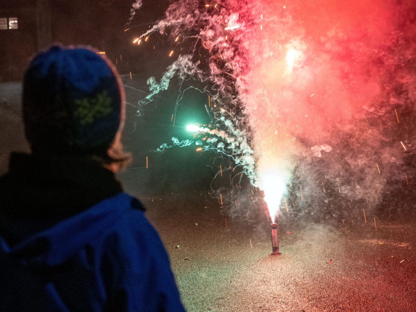persona ossserva un peatdo pirotecnico
