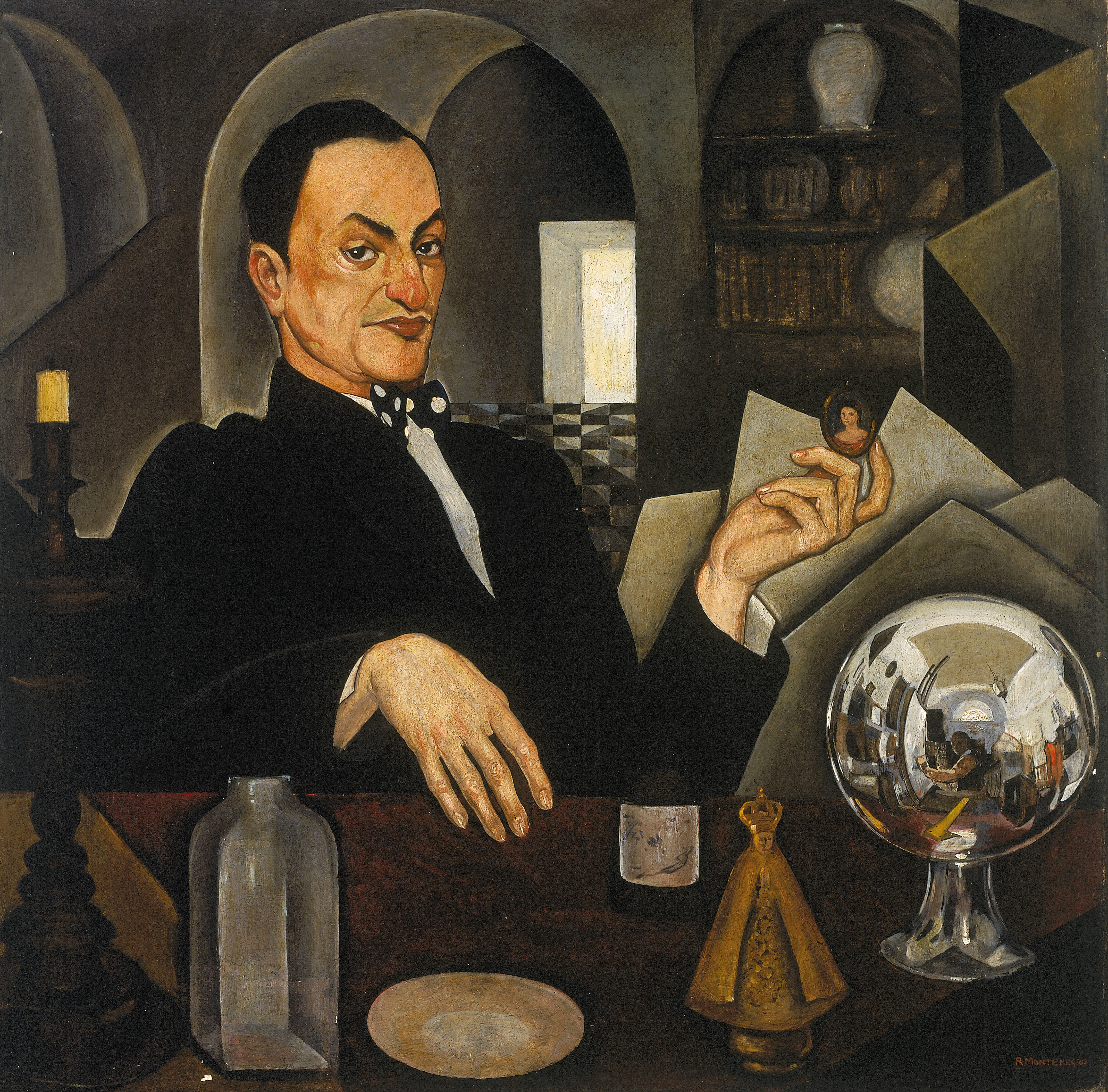 Roberto Montenegro (Mexique) : "Retrato de un anticuario o Retrato de Chucho Reyes y autorretrato" (Portrait de l'antiquaire Chucho Reyes avec autoportrait, 1926), dans le cadre de l'exposition "Les premiers homosexuels".