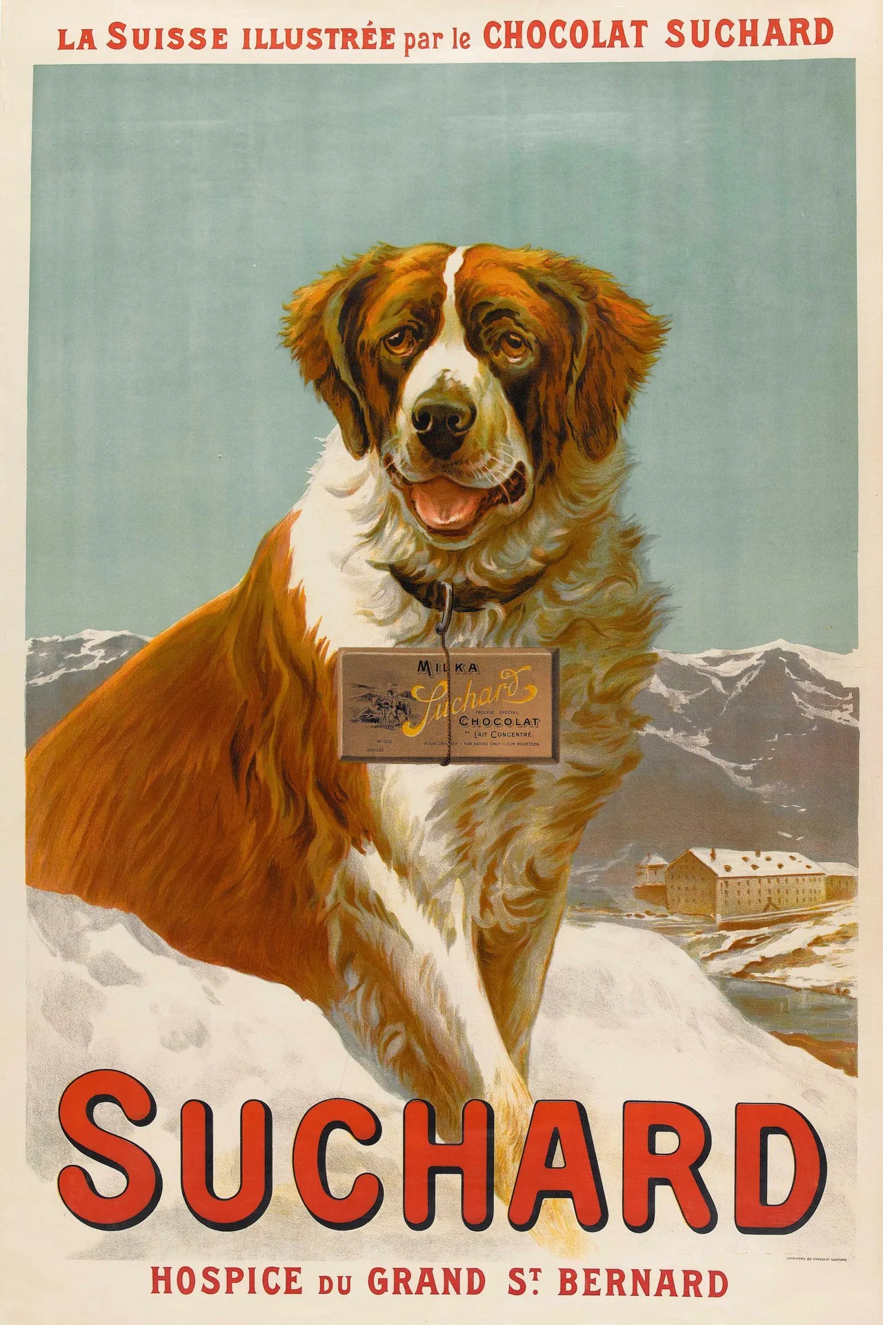 Mountains, snow and a St Bernard with a chocolate bar around his neck: this is how Suchard advertised its products at the beginning of the 20th century.