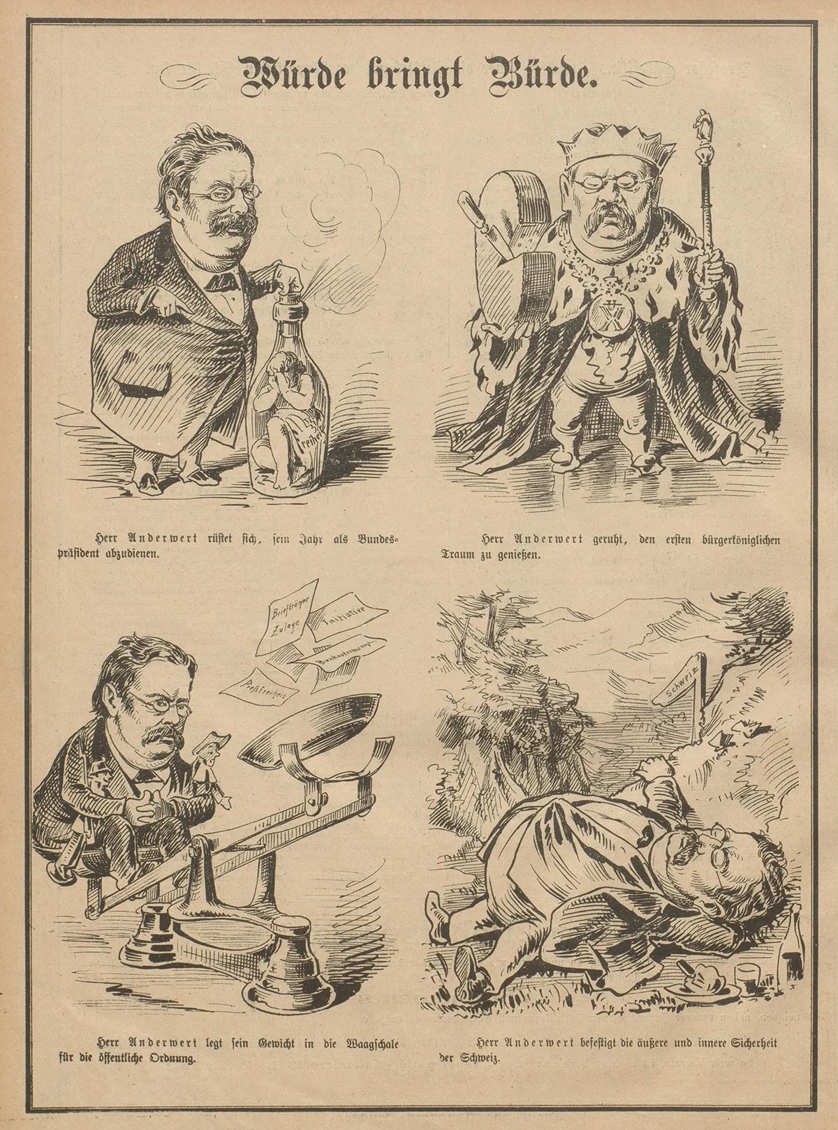 Karikaturen in einer Zeitung von 1880