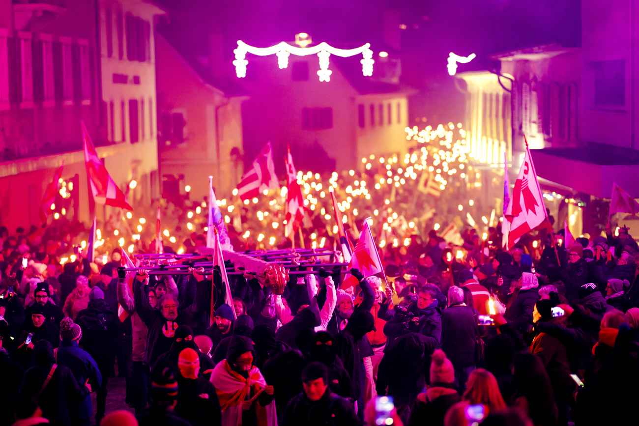 Residents of Moutier take part in celebrations to mark the town's historic transition from canton Bern to canton Jura, December 31, 2025.
