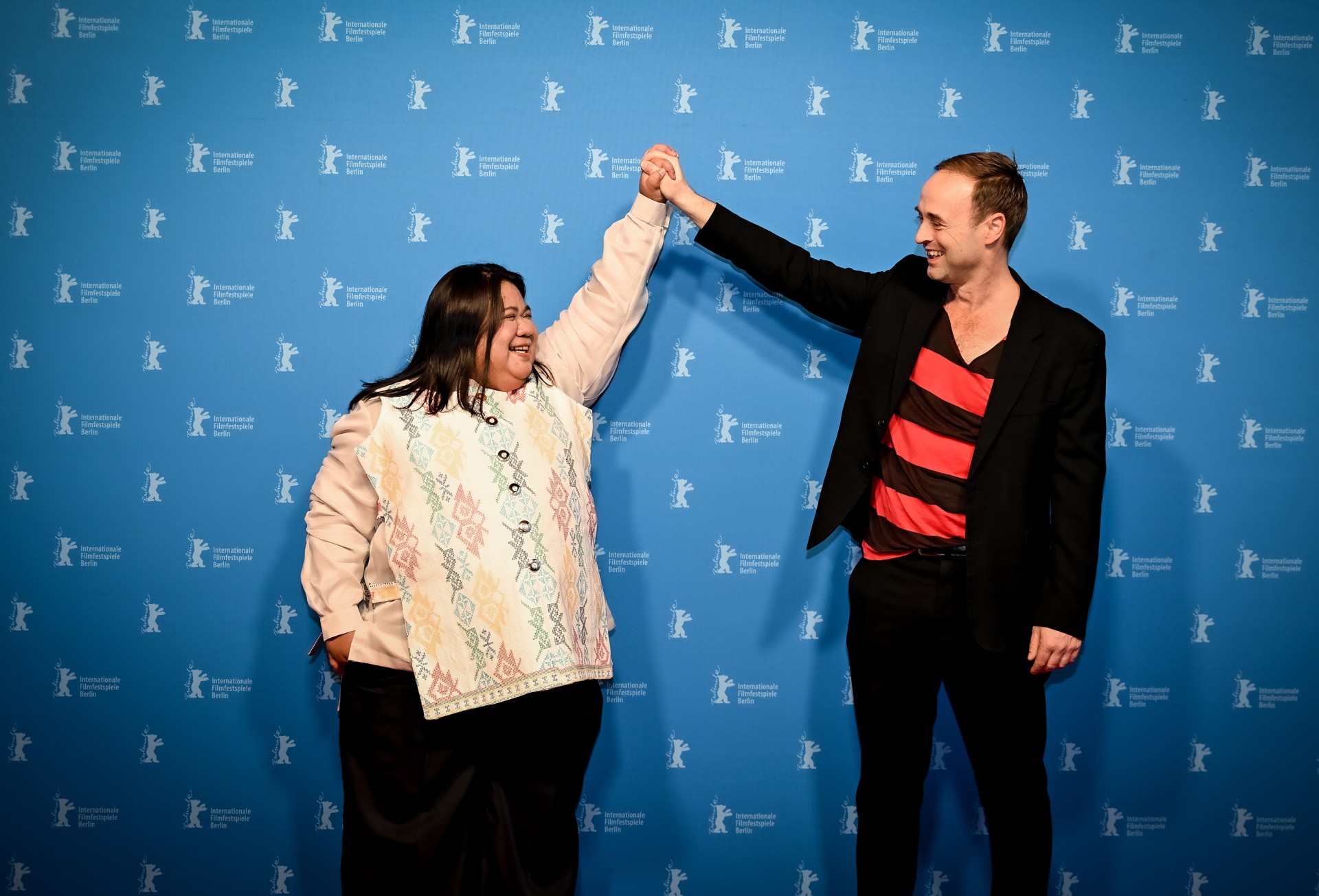 Writer Honeylyn Joy Alipio and director Dominik Locher during a photo-call at Berlin Film Festival.