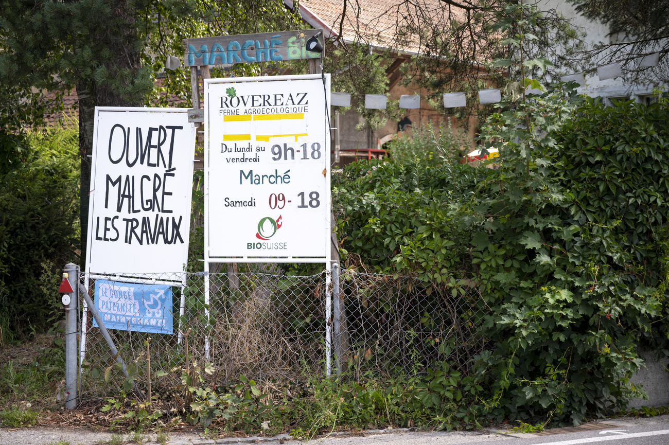 Таблички с указанием часов работы магазина на биологической ферме, которая продает продукцию прямо с фермы