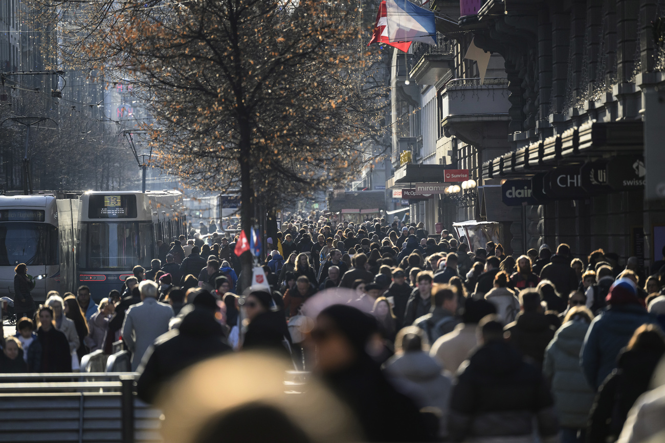 The crowd at Zurich's Bahnhofstrasse, December 2025.