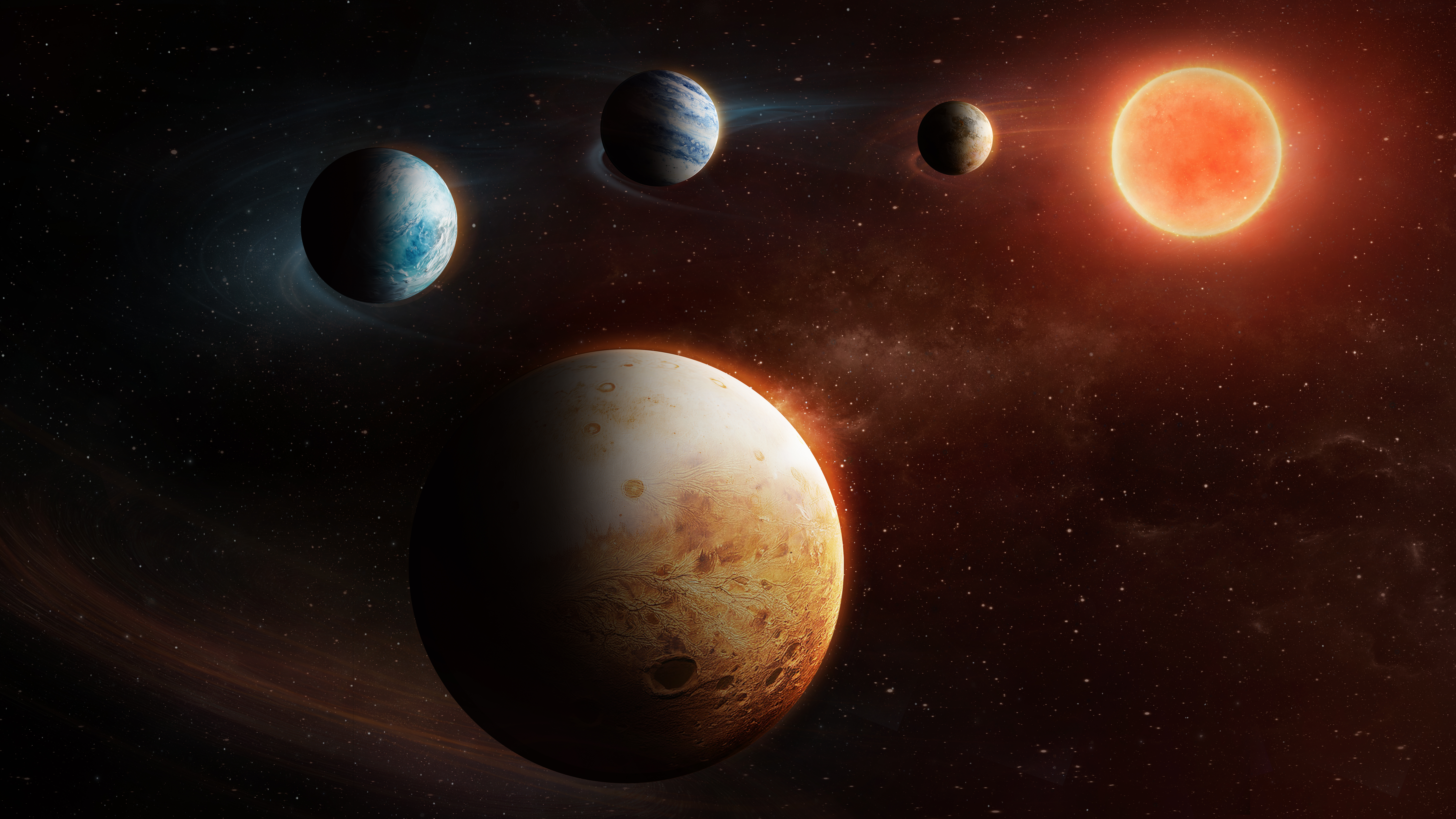 Artist impression of the planetary system around the star LHS 1903