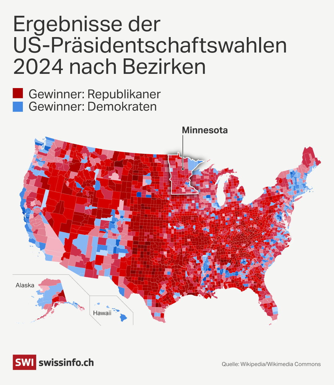 Karte der USA mit Wahlresultaten