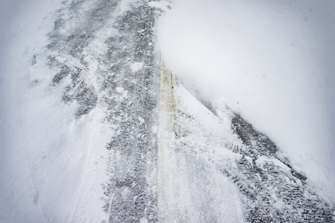 A Swiss road covered in snow