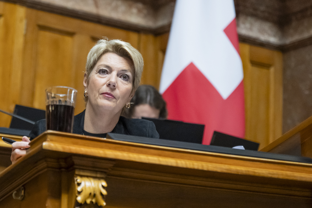 Finance Minister Karin Keller-Sutter on March 4 at the spring session of the Federal Assembly in Bern.