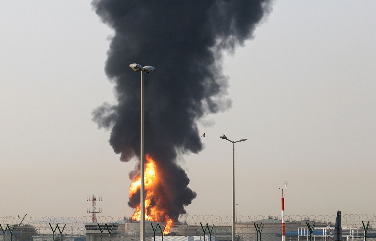 Smoke from an explosion not far from Dubai International Airport.