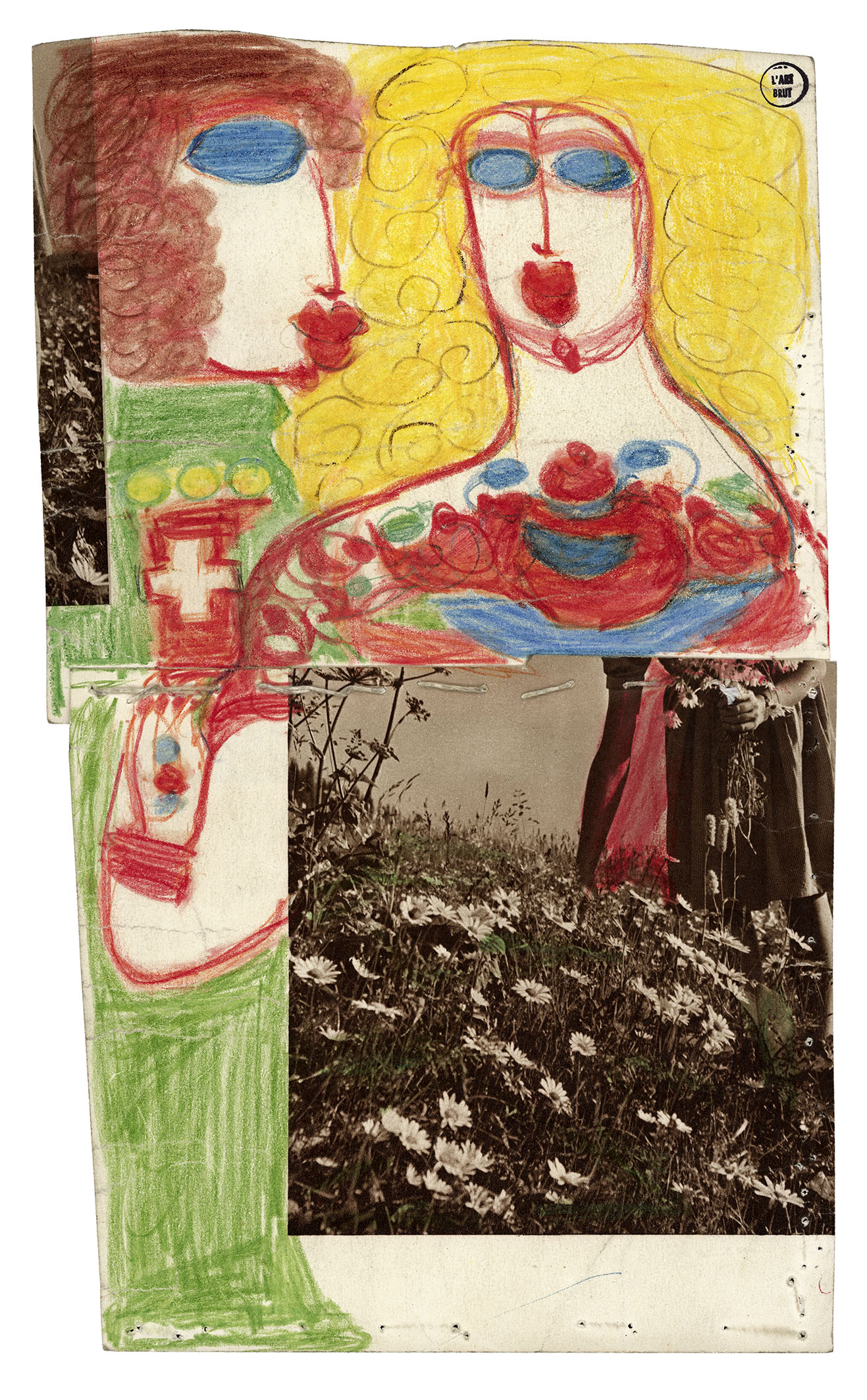 Aloïse Corbaz' (1886–1964) erste Werke wurden 1947 von Jean Dubuffet entdeckt und 1948 in die Sammlung der Compagnie de l’Art Brut aufgenommen. (Bild: ohne Titel [L'homme à l'écusson et la femme blonde],