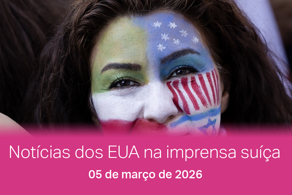 Pessoa com a bandeira dos EUA e Irã no rosto