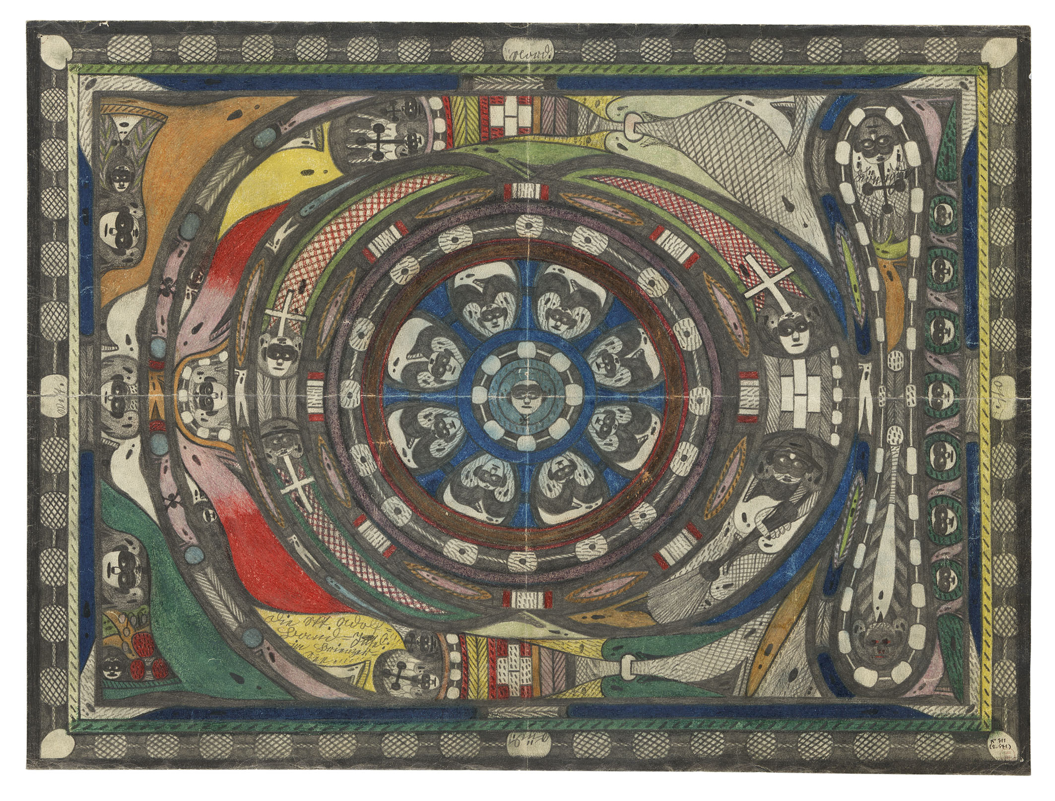 Adolf Wölfli (1864–1930) wurde von seinem Psychiater entdeckt und von Jean Dubuffet gefördert. (Bild: ohne Titel [Le lac et les îles], 1916).