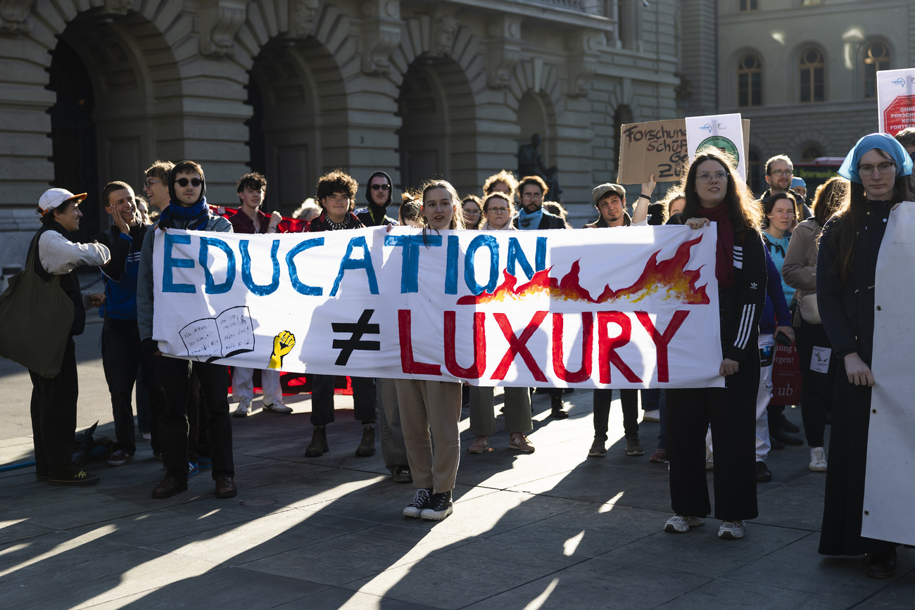 "L'educazione non è un lusso". Striscione manifestazione di studenti.