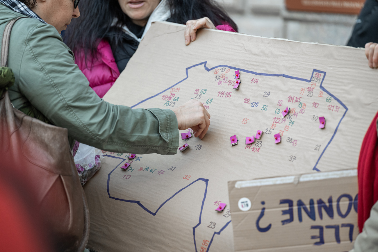Demonstrators against femicide and gender-based violence in Bellizona, Switzerland