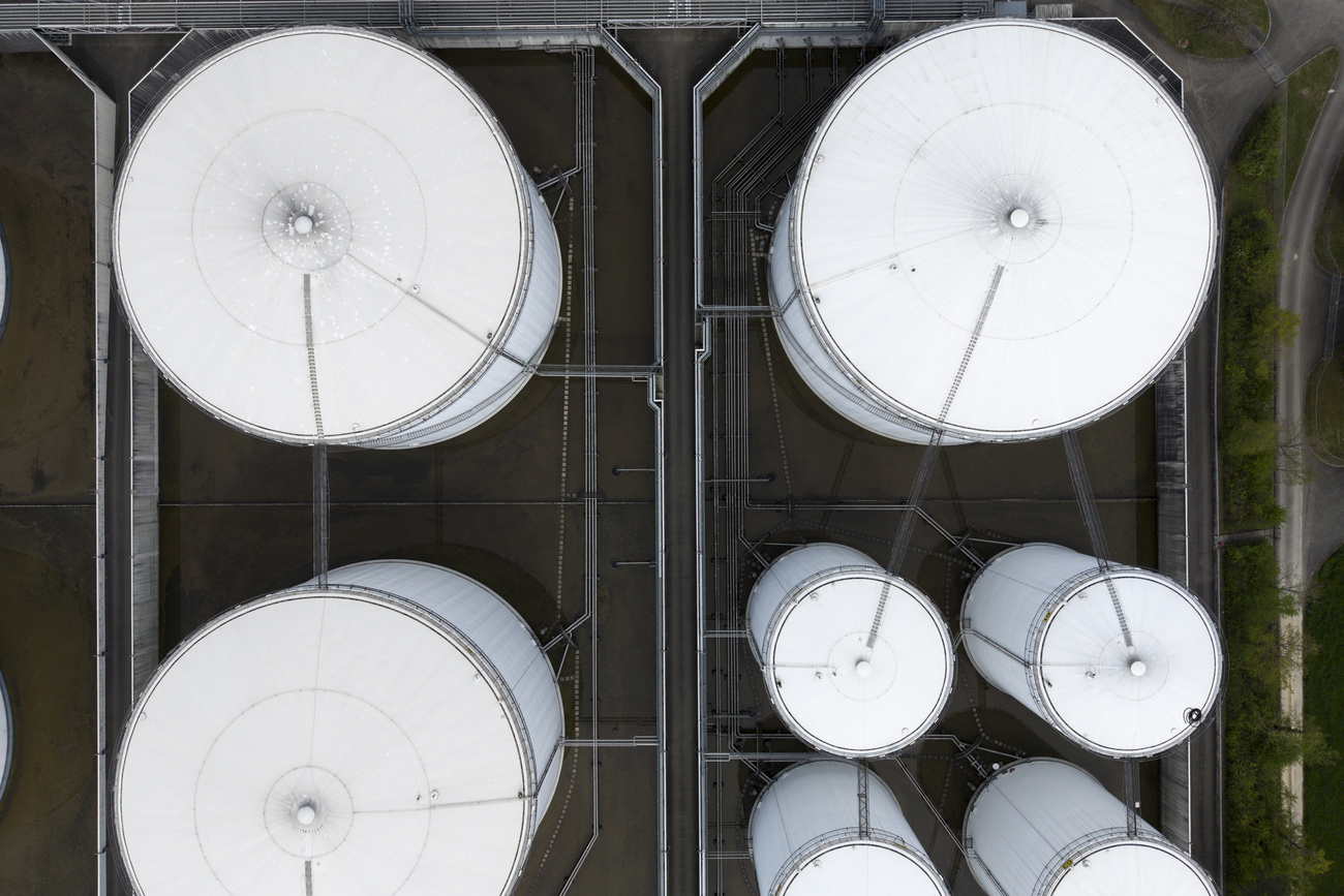 Some tanks of the Mellingen petrol depot in canton Aargau.