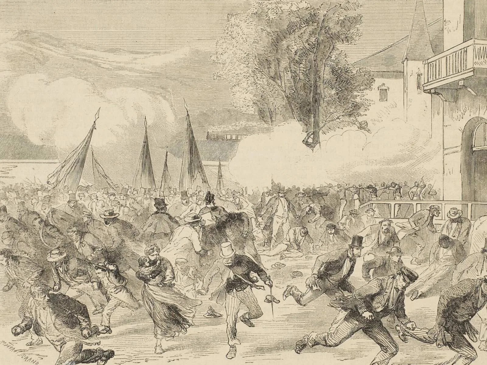 Illustration montrant des émeutes à Genève en 1864