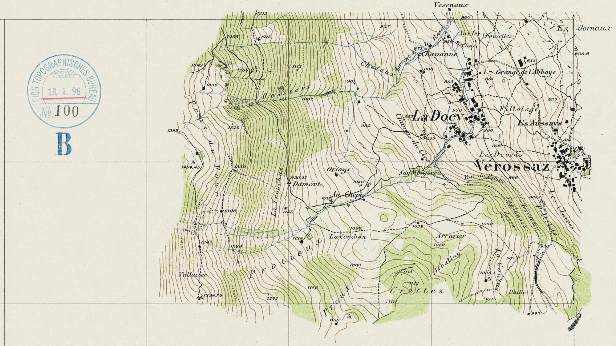 Ausschnitt aus Blatt Blatt 12 «St. Tannaire» der Festungskarte Saint-Maurice, 1894.