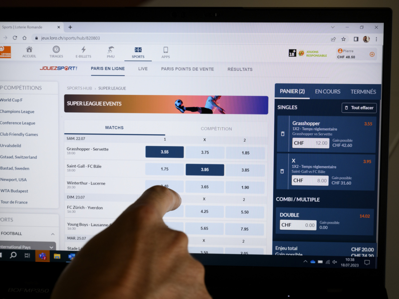 schermata computer con pagina di scommesse sportive